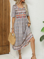 SAIDE™ | S25 DRESS - BOHEMIAN PRINT ROUND NECK MAXI DRESS