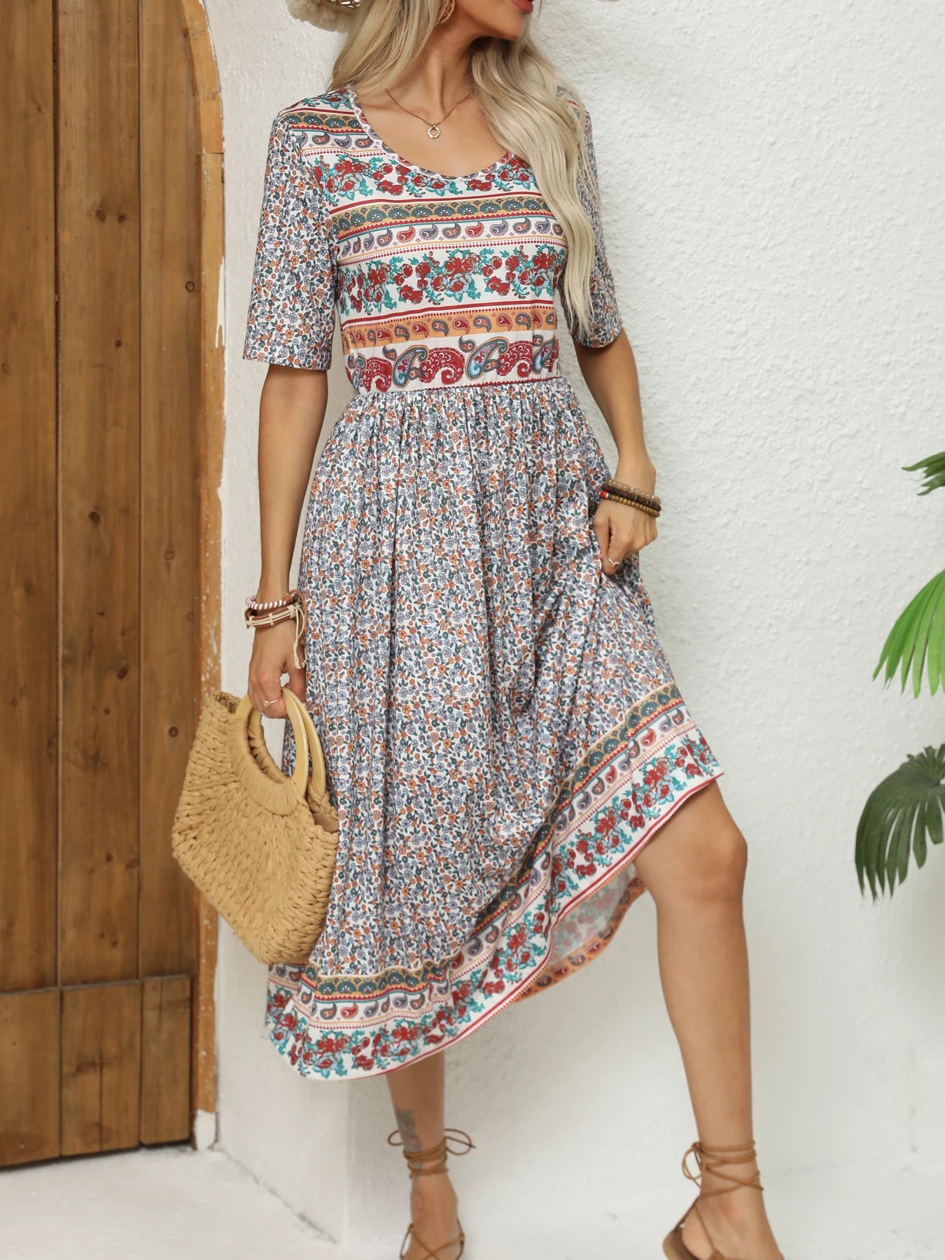 SAIDE™ | S25 DRESS - BOHEMIAN PRINT ROUND NECK MAXI DRESS