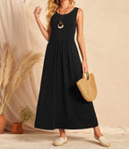 SAIDE™ | S34 DRESS - SLEEVELESS SOLID COLOR POCKET MIDI DRESS