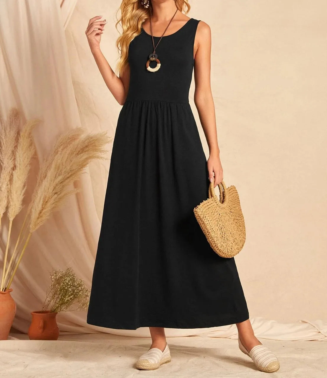 SAIDE™ | S34 DRESS - SLEEVELESS SOLID COLOR POCKET MIDI DRESS