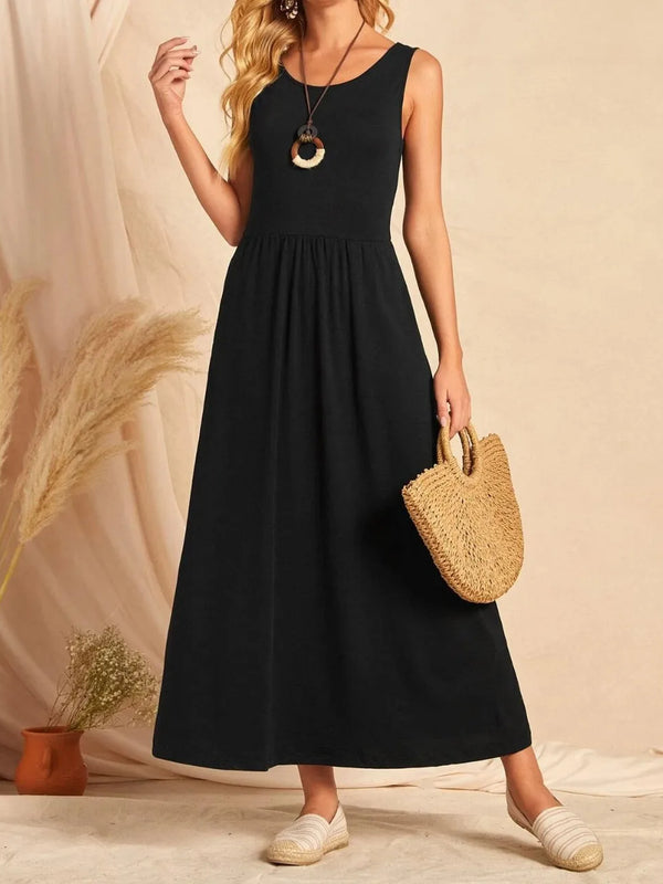 SAIDE™ | S34 DRESS - SLEEVELESS SOLID COLOR POCKET MIDI DRESS