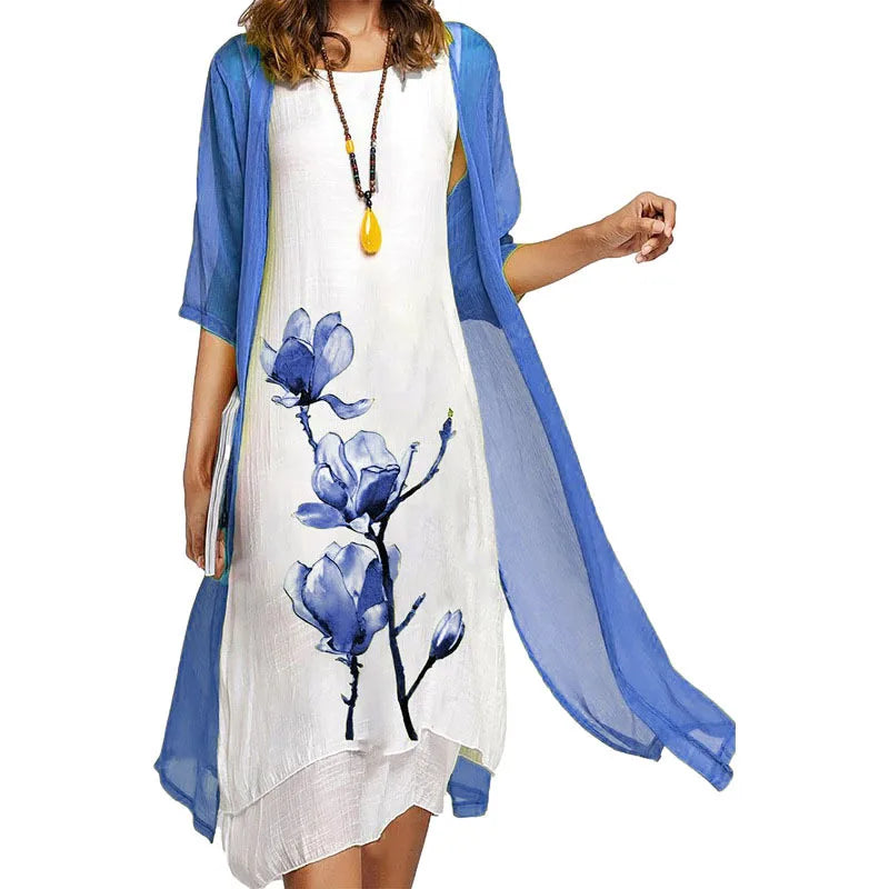 SAIDE™ | S121 2PCS - PRINTED DRESS AND SWEATER COAT SET