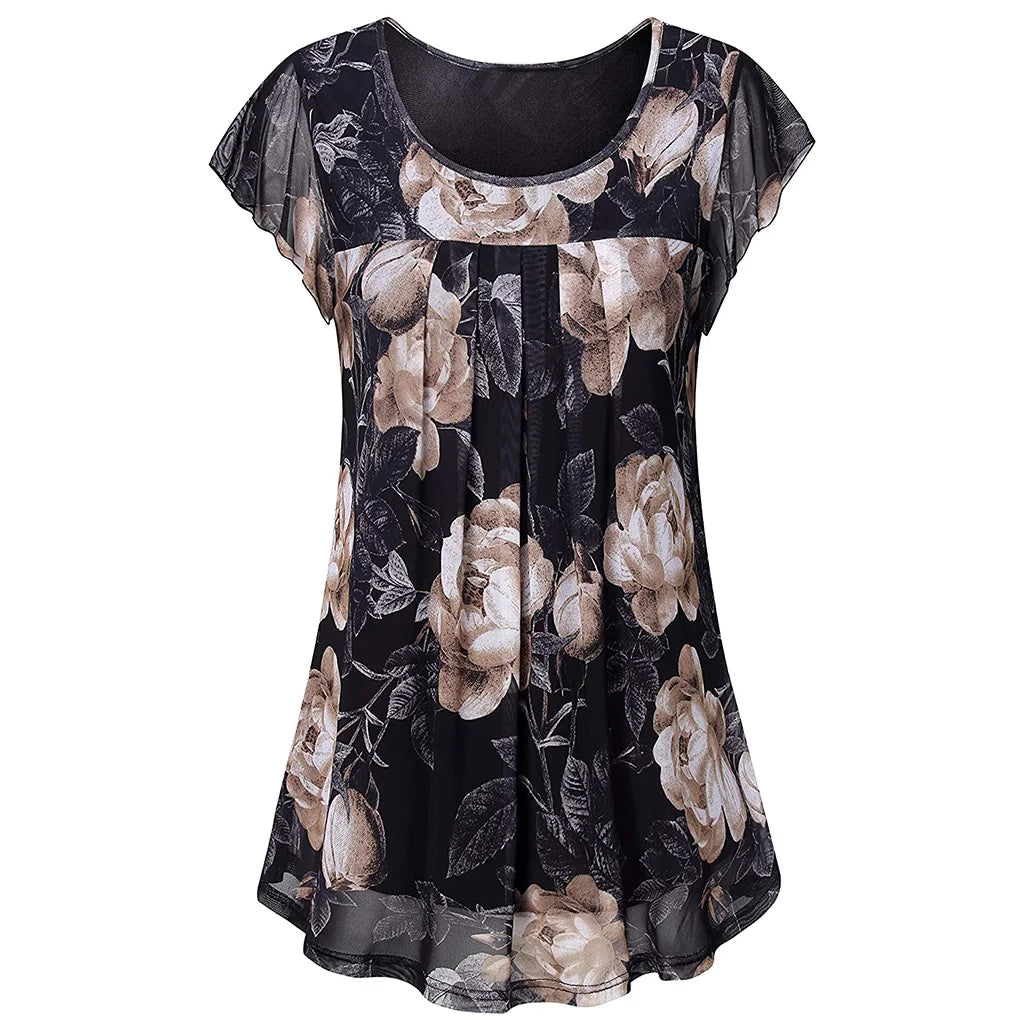 SAIDE™ | S160 TOP - FLORAL MESH V-NECK TEE