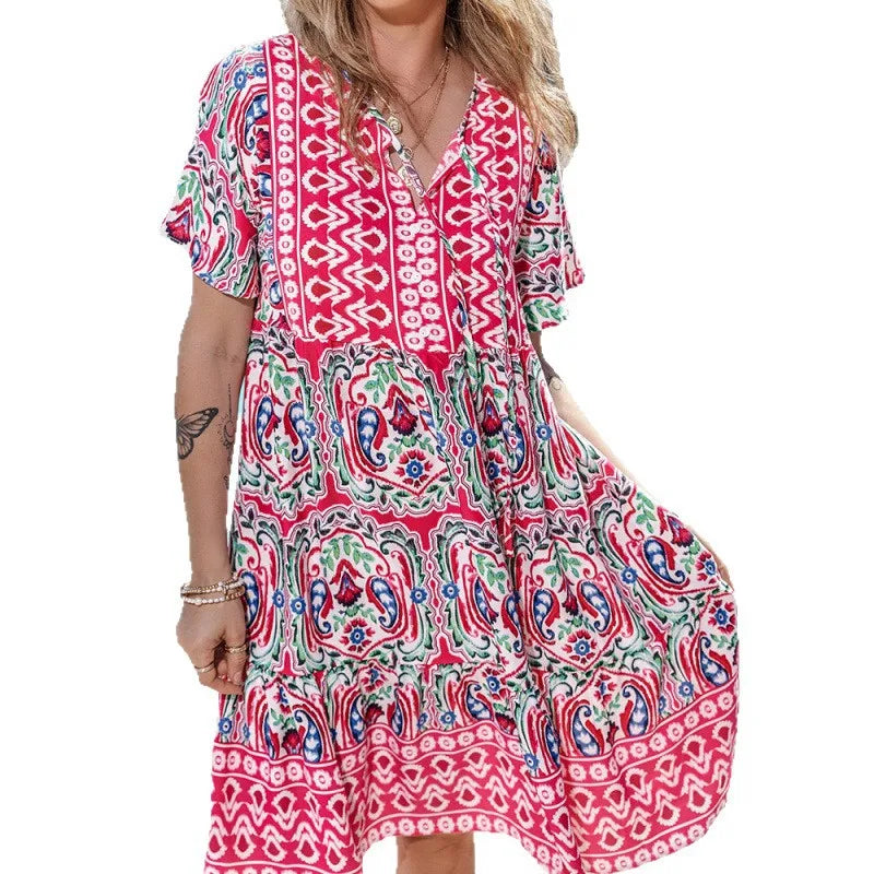SAIDE™ | S113 DRESS - V-NECK LACE SPLICING BOHEMIAN RESORT DRESS