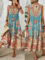 SAIDE™ | S42 DRESS - SUMMER PRINT CREW NECK SLEEVELESS MAXI DRESS