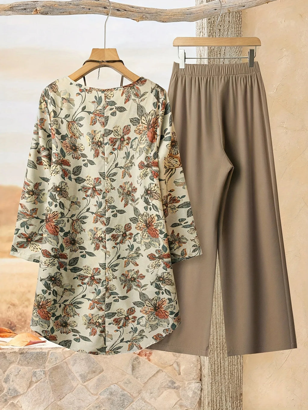 SAIDE™ | S6 TWO PIECE SET - FLORAL PRINT BLOUSE AND WIDE LEG PANTS