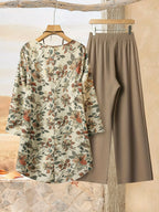 SAIDE™ | S6 TWO PIECE SET - FLORAL PRINT BLOUSE AND WIDE LEG PANTS