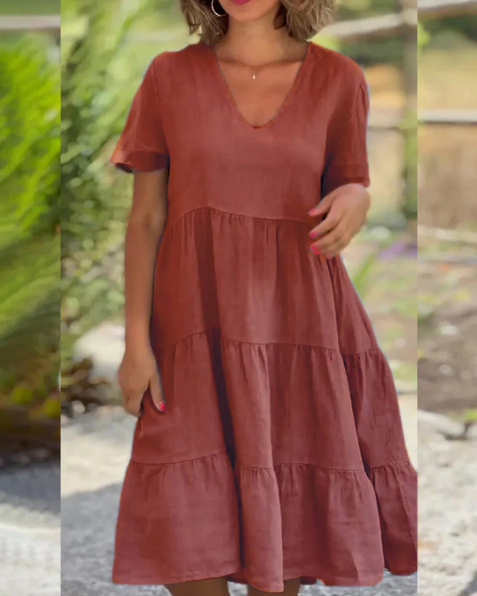 SAIDE™ | S164 DRESS - CASUAL LINEN A-LINE DRESS