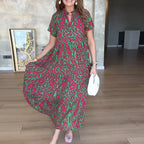 SAIDE™ | S124 DRESS - PRINTED V-NECK MAXI BEACH DRESS