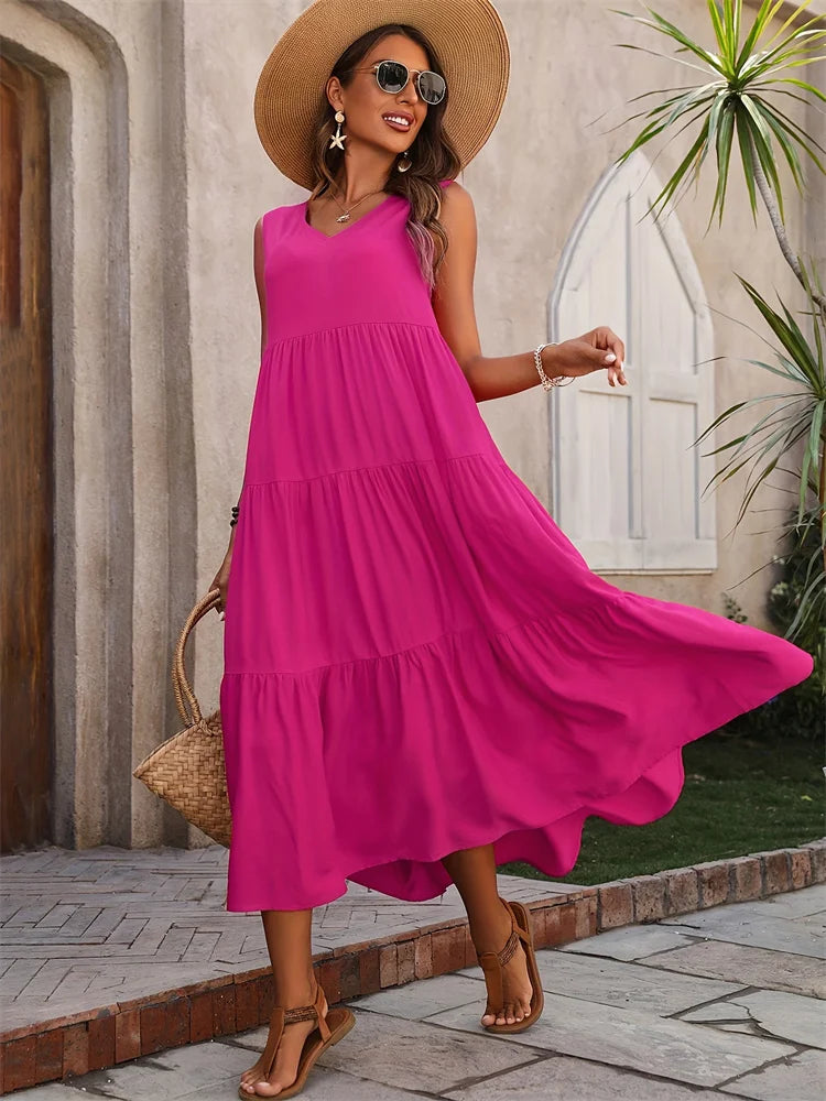 SAIDE™ | S88 DRESS - SUMMER CASUAL V-NECK LOOSE ELEGANT RUFFLES MAXI DRESS