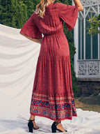 SAIDE™ | S192 DRESS - BOHO PRINT SHORT SLEEVE V-NECK MAXI DRESS