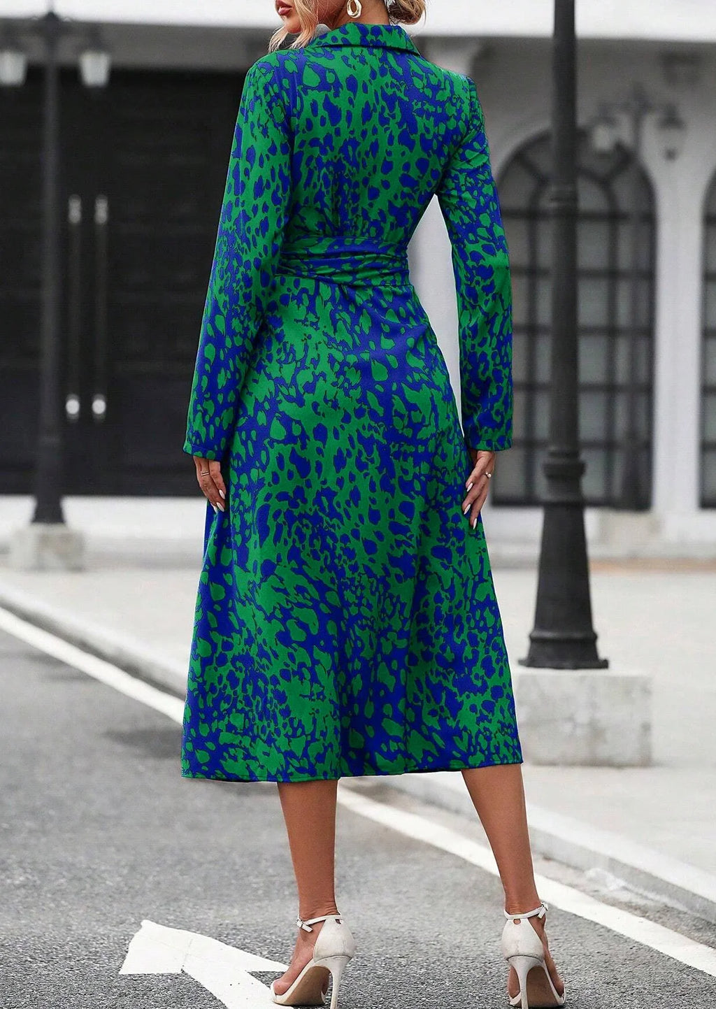 SAIDE™ | S63 DRESS - ELEGANT RANDOM PRINT BUTTON DOWN SHIRT MIDI DRESS