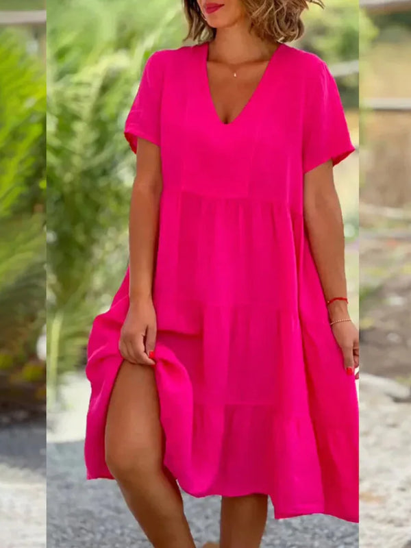 SAIDE™ | S164 DRESS - CASUAL LINEN A-LINE DRESS