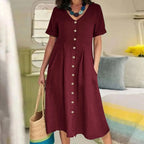 SAIDE™ | S136 DRESS - BUTTON FRONT COTTON LINEN DRESS