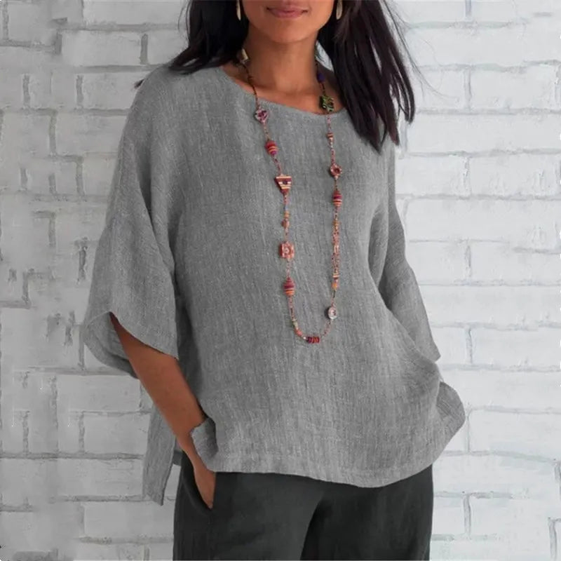 SAIDE™ | S138 SHIRT - ROUND NECK CASUAL COTTON BLOUSE