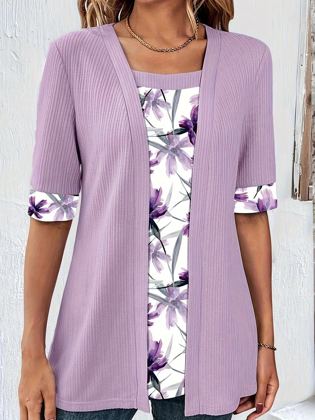 SAIDE™ | S124 SHIRT - PLUS SIZE PATCHWORK SQUARE NECK TOP
