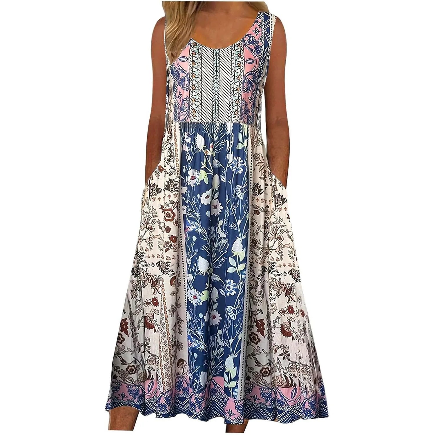 SAIDE™ | S22 DRESS - MIXED FLORAL PRINT SLEEVELESS MAXI DRESS
