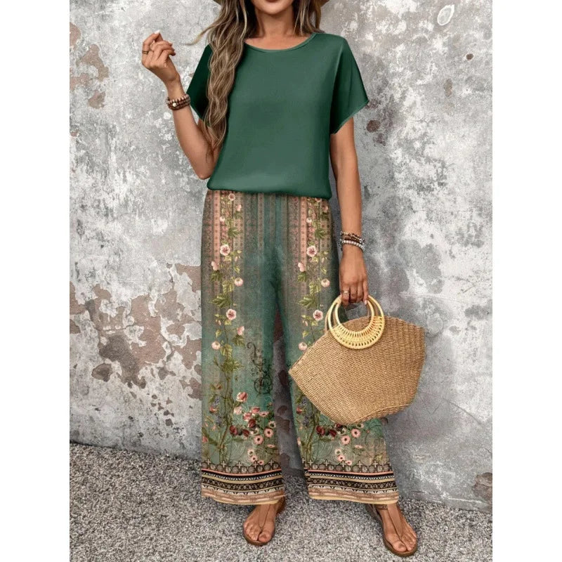 SAIDE™ | S37 TWO PIECE SET - CASUAL PRINT KNITTED TOP AND PANTS SET