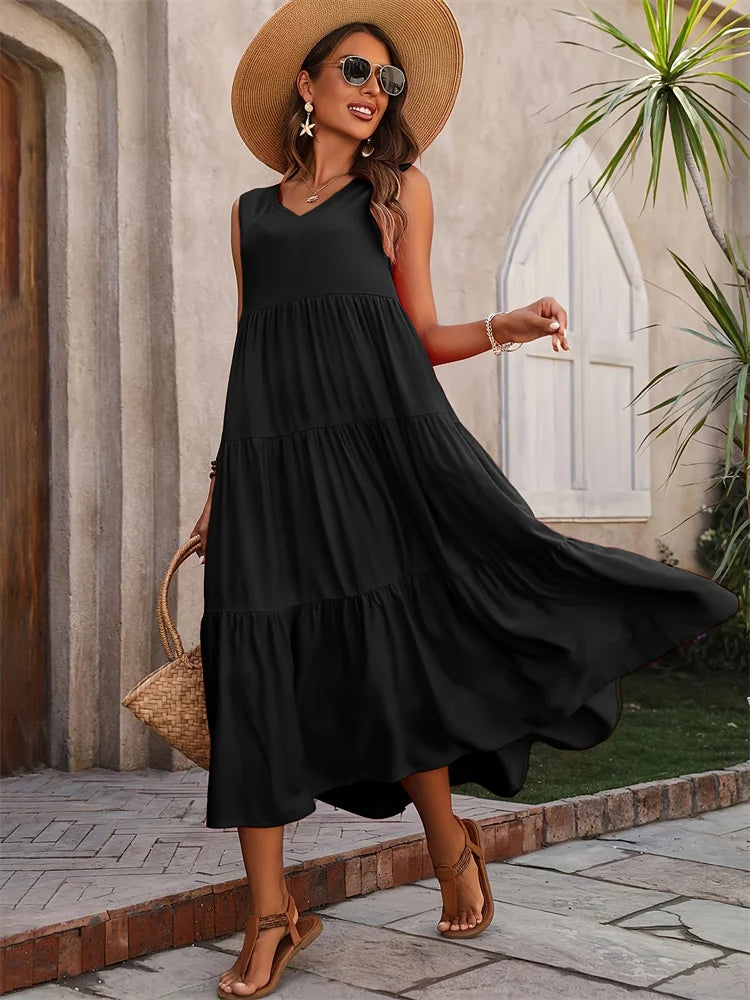SAIDE™ | S88 DRESS - SUMMER CASUAL V-NECK LOOSE ELEGANT RUFFLES MAXI DRESS