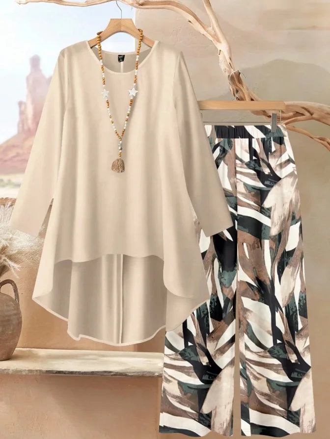 SAIDE™ | S6 TWO PIECE SET - FLORAL PRINT BLOUSE AND WIDE LEG PANTS