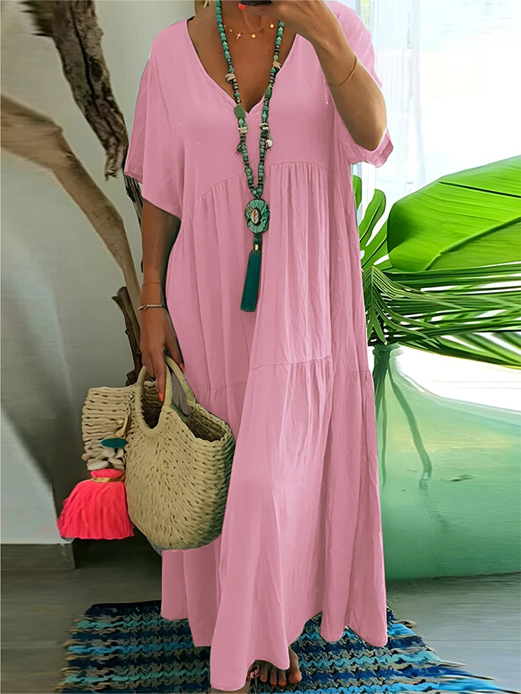 SAIDE™ | S129 DRESS - V-NECK A-LINE ANKLE-LENGTH DRESS