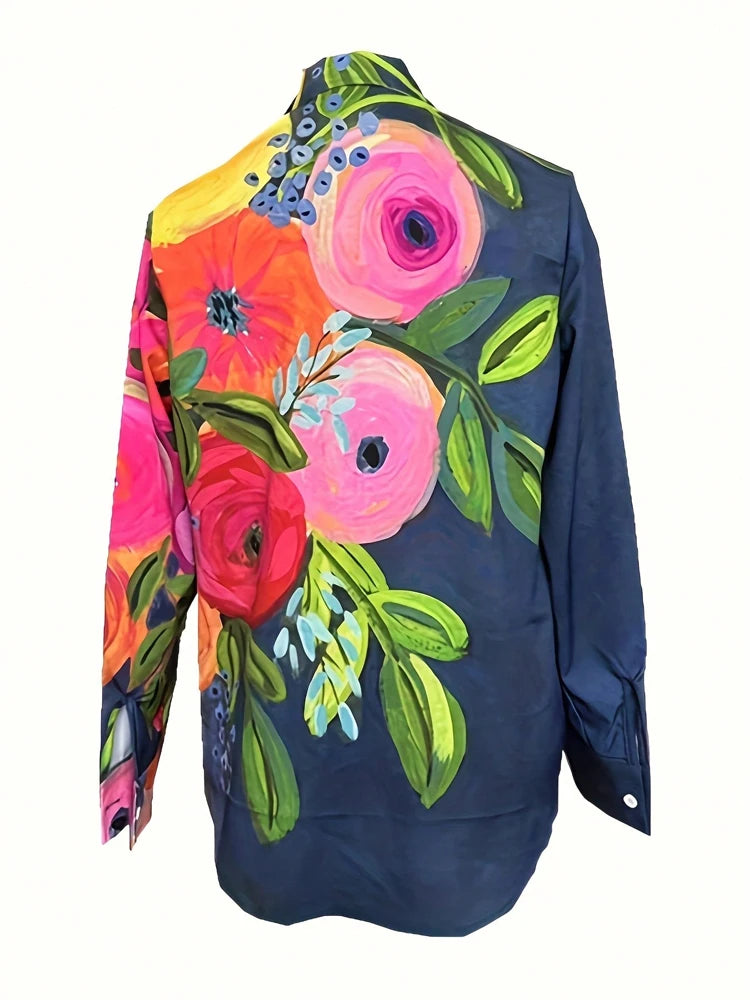 SAIDE™ | S167 TOP - FLORAL POLO COLLAR BLOUSE