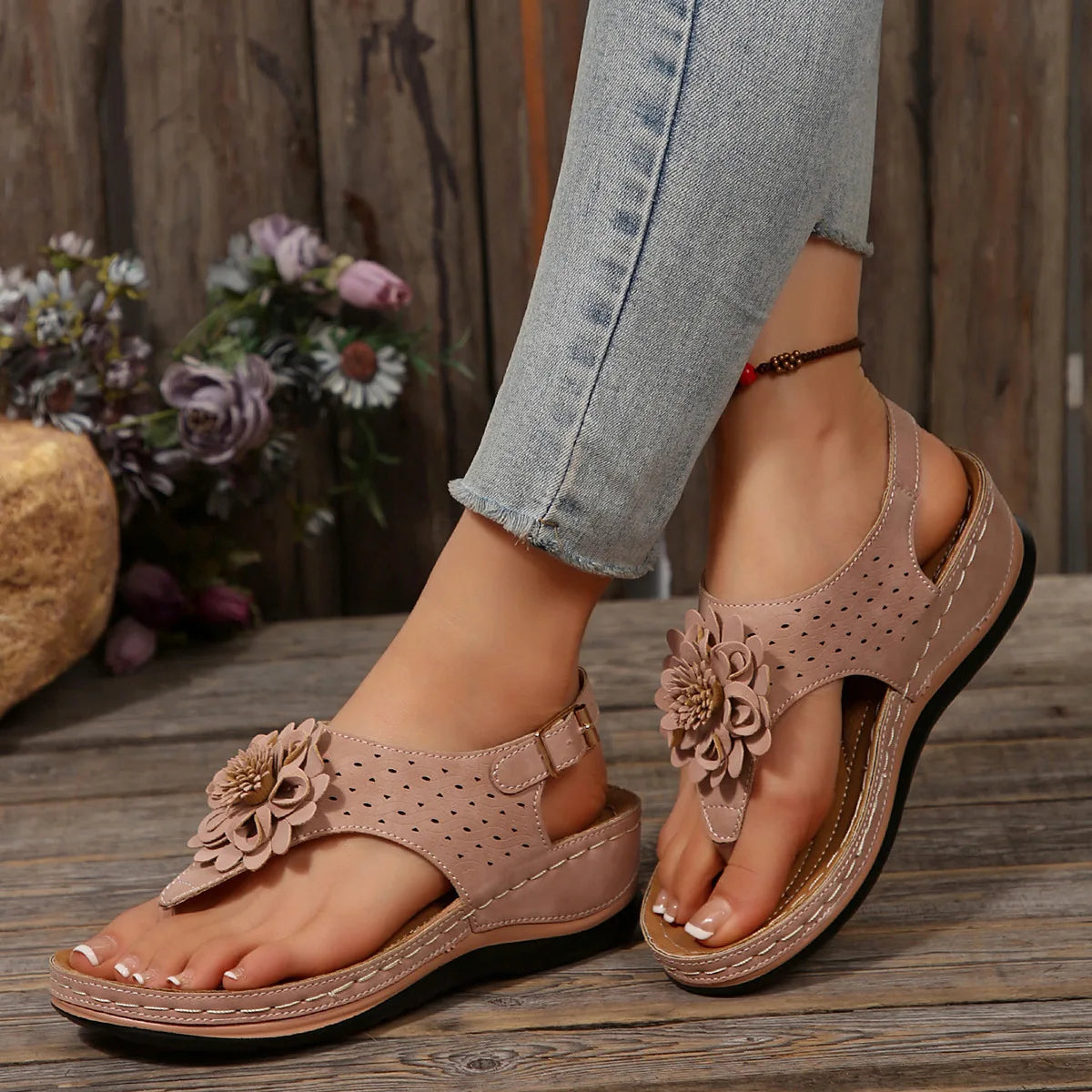 SAIDE™ | S46 SANDALS - SUMMER FLOWER DECORATION WEDGE SANDALS