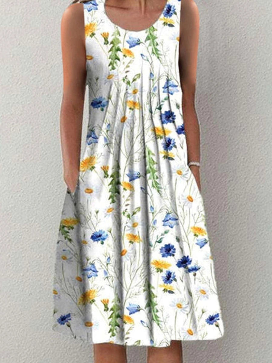 SAIDE™ | S134 DRESS - PRINTED O-NECK MID-CALF CASUAL DRESS