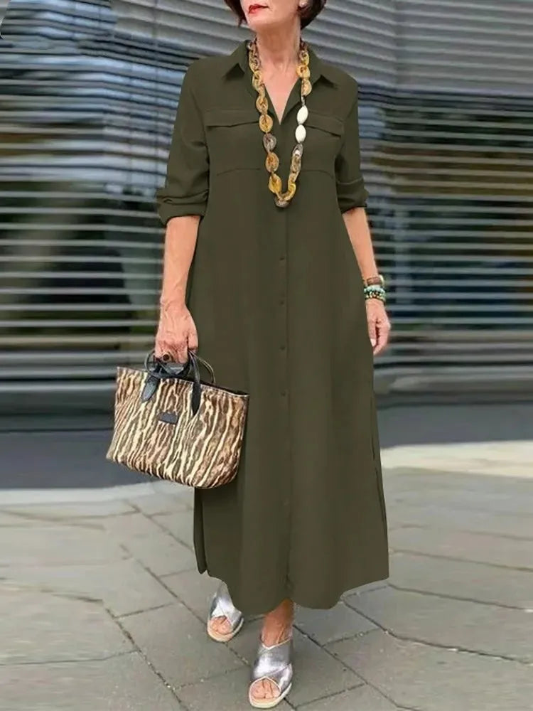 SAIDE™ | S109 DRESS - ELEGANT BUTTON UP LONG SLEEVE CASUAL DRESS