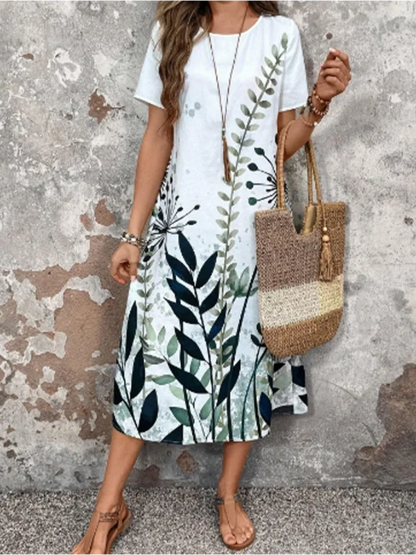SAIDE™ | S38 DRESS - FLORAL PRINT SHORT SLEEVE MIDI DRESS