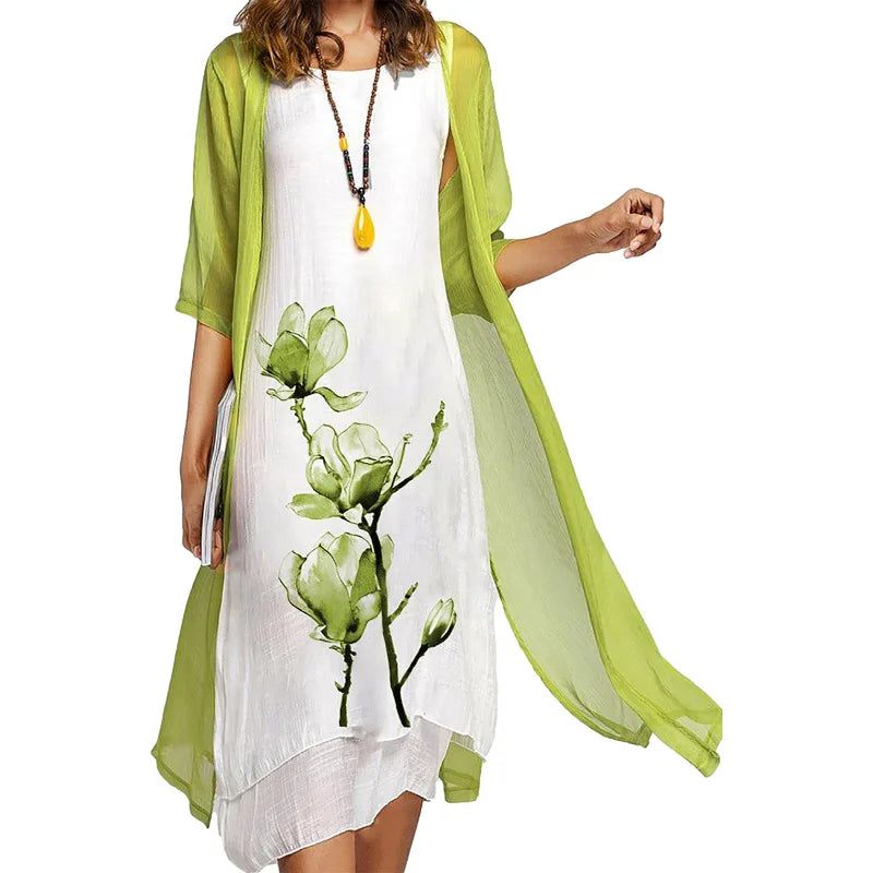 SAIDE™ | S121 2PCS - PRINTED DRESS AND SWEATER COAT SET