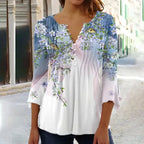 SAIDE™ | S126 BLOUSE - FLORAL PRINT V-NECK CHIFFON BLOUSE