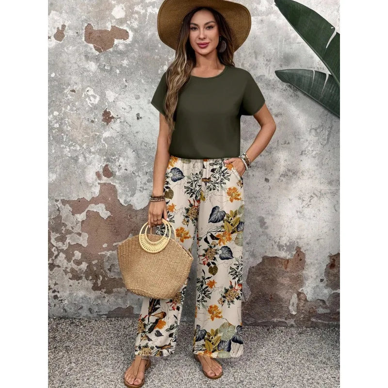 SAIDE™ | S37 TWO PIECE SET - CASUAL PRINT KNITTED TOP AND PANTS SET