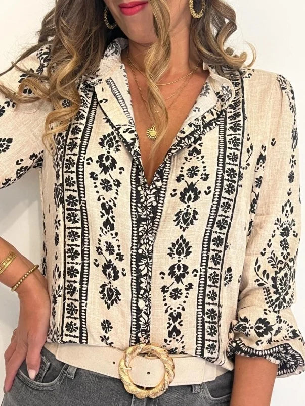 SAIDE™ | S202 TOP - PLUS SIZE FRENCH FLORAL LONG SLEEVE BLOUSE