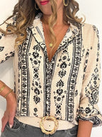 SAIDE™ | S202 TOP - PLUS SIZE FRENCH FLORAL LONG SLEEVE BLOUSE