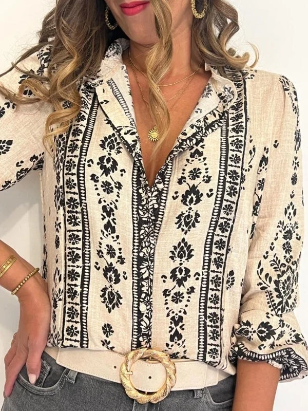 SAIDE™ | S202 TOP - PLUS SIZE FRENCH FLORAL LONG SLEEVE BLOUSE