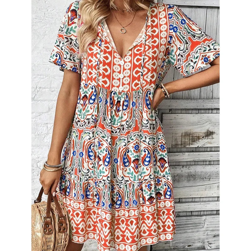 SAIDE™ | S113 DRESS - V-NECK LACE SPLICING BOHEMIAN RESORT DRESS