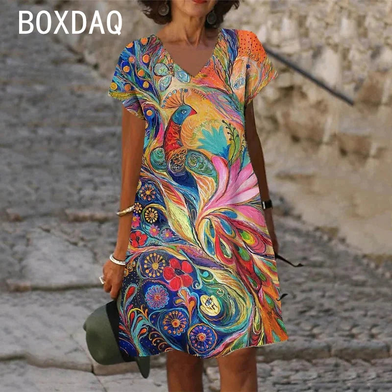 SAIDE™ | S137 DRESS - GRADIENT FLORAL A-LINE BEACH DRESS