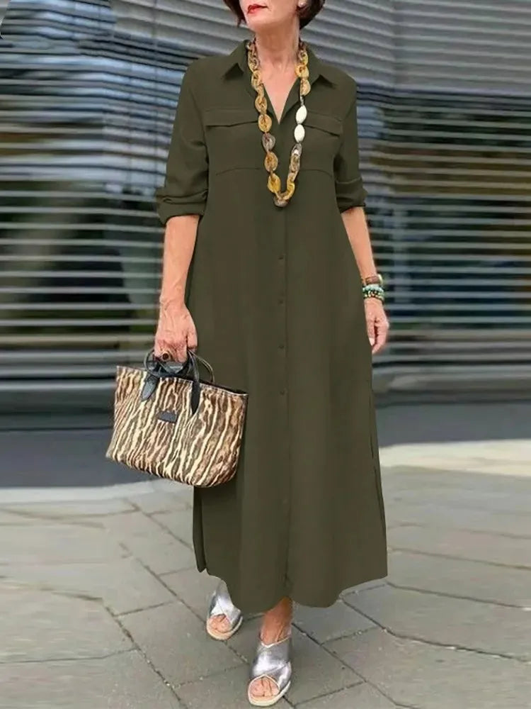 SAIDE™ | S109 DRESS - ELEGANT BUTTON UP LONG SLEEVE CASUAL DRESS