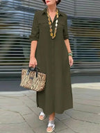 SAIDE™ | S109 DRESS - ELEGANT BUTTON UP LONG SLEEVE CASUAL DRESS