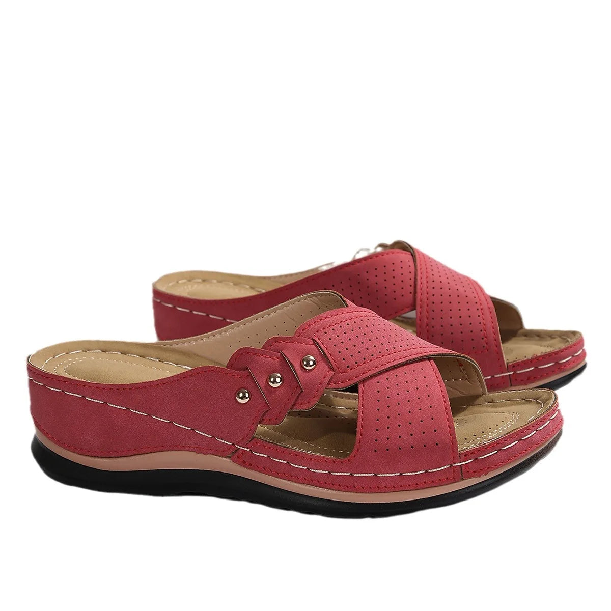 SAIDE™ | S31 SANDALS - VINTAGE PEEP TOE STRAPPY WEDGE SANDALS