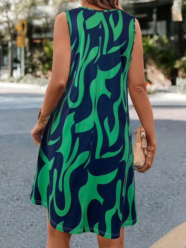 SAIDE™ | S65 DRESS - SUMMER ABSTRACT PRINT SLEEVELESS VACATION DRESS