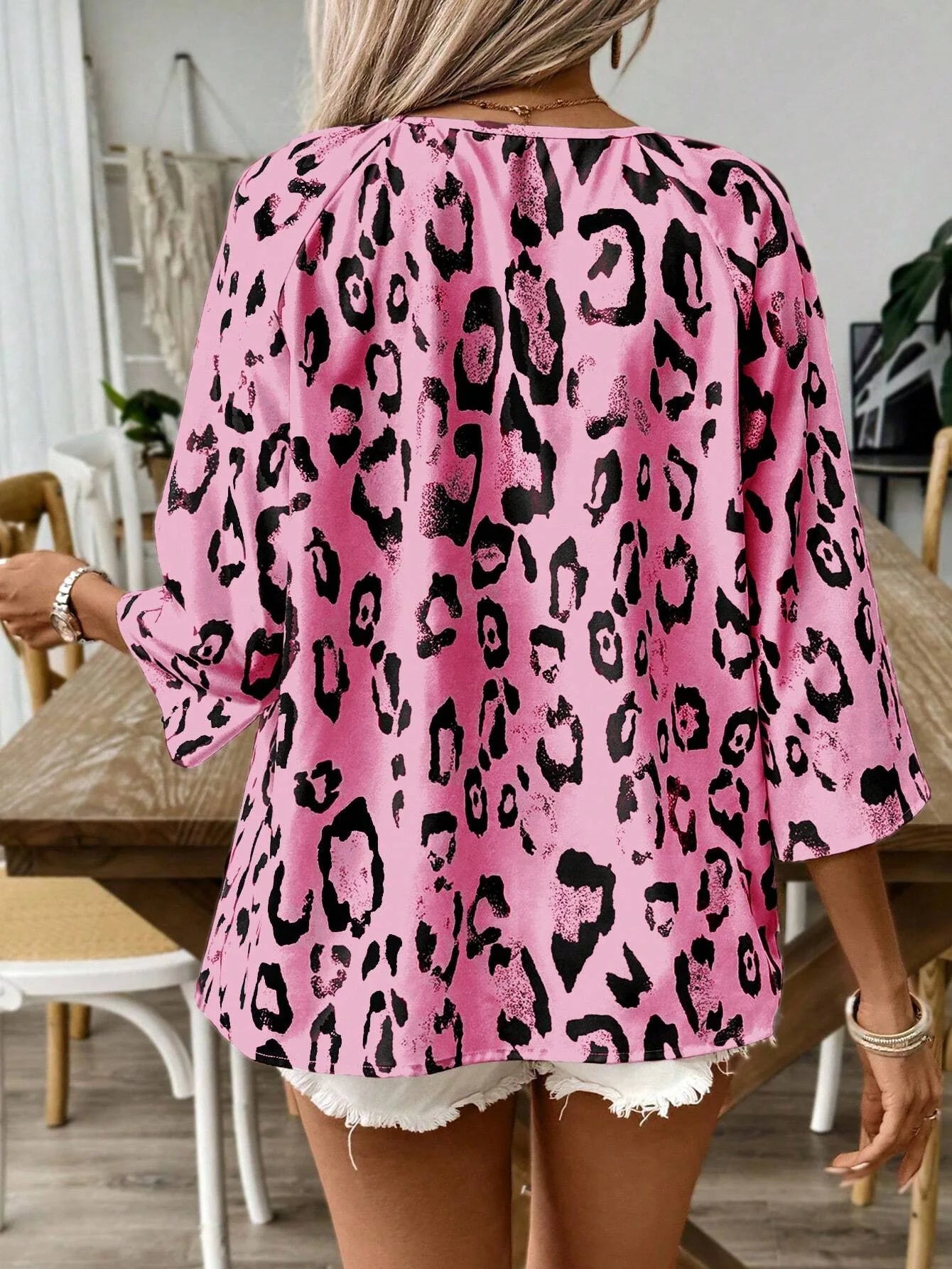 SAIDE™ | S13 SHIRT - LEOPARD PRINT V-NECK LONG SLEEVE SHIRT