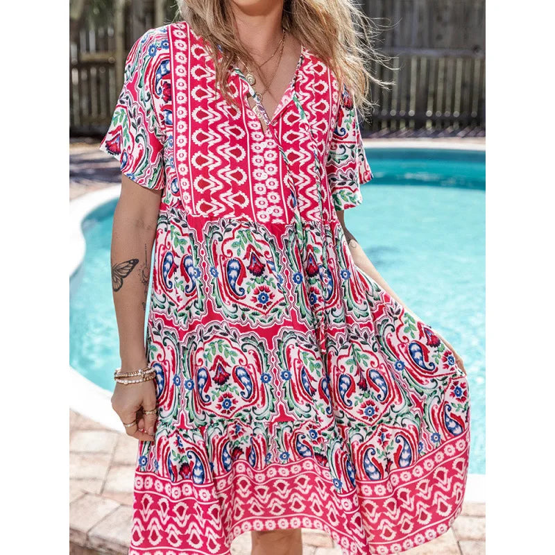SAIDE™ | S113 DRESS - V-NECK LACE SPLICING BOHEMIAN RESORT DRESS