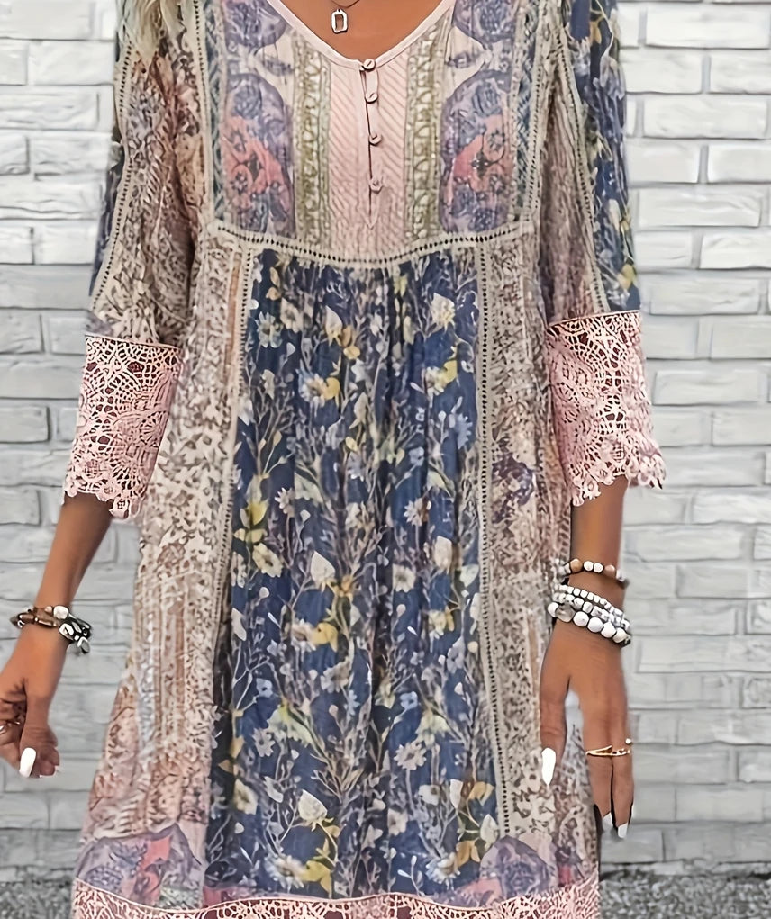 SAIDE™ | S120 DRESS - ELEGANT PRINTED A-LINE KNEE-LENGTH DRESS