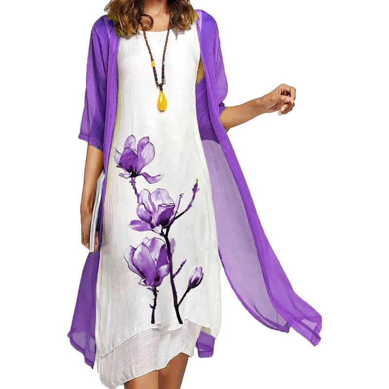 SAIDE™ | S121 2PCS - PRINTED DRESS AND SWEATER COAT SET