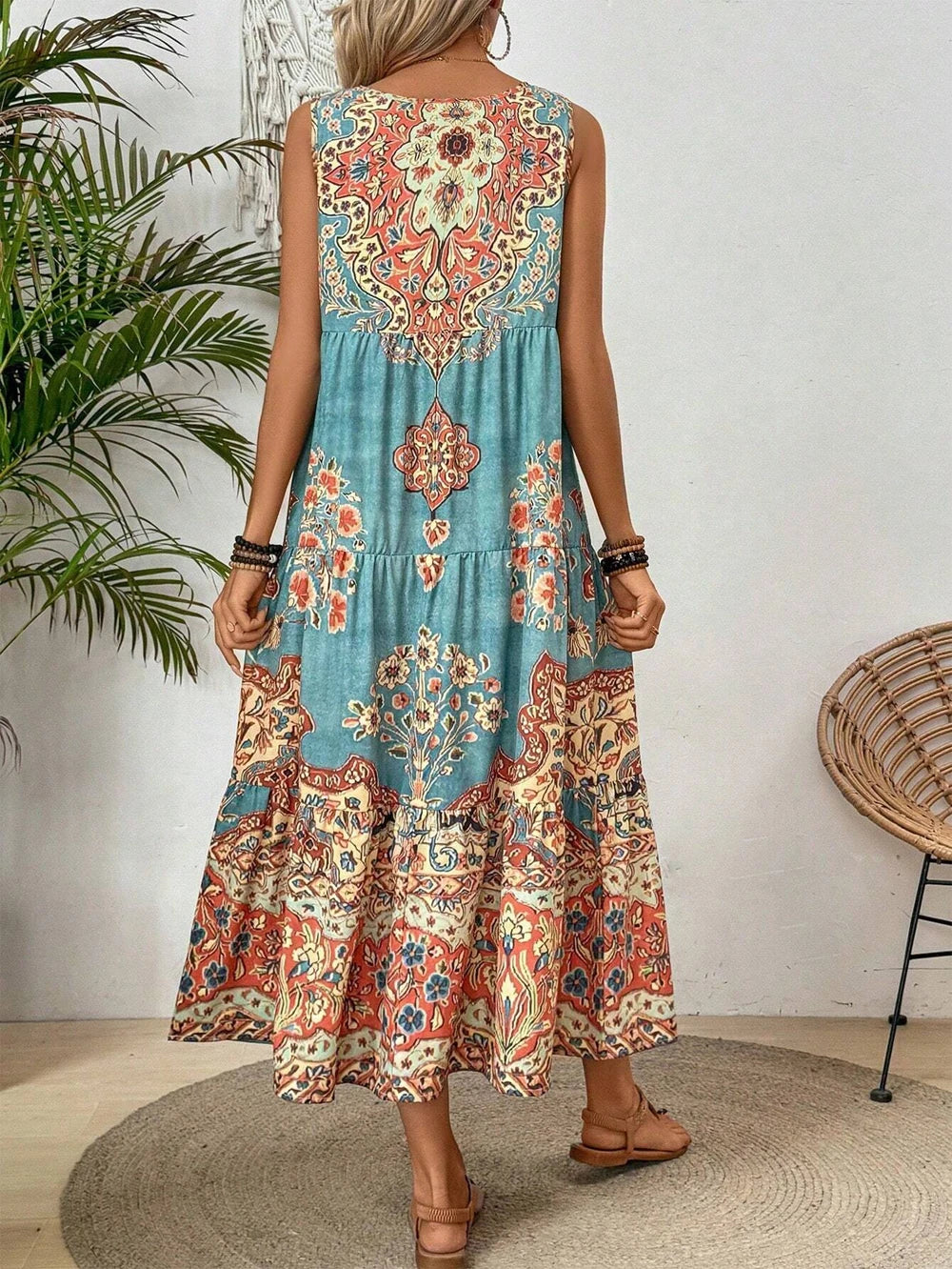 SAIDE™ | S42 DRESS - SUMMER PRINT CREW NECK SLEEVELESS MAXI DRESS