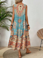 SAIDE™ | S42 DRESS - SUMMER PRINT CREW NECK SLEEVELESS MAXI DRESS