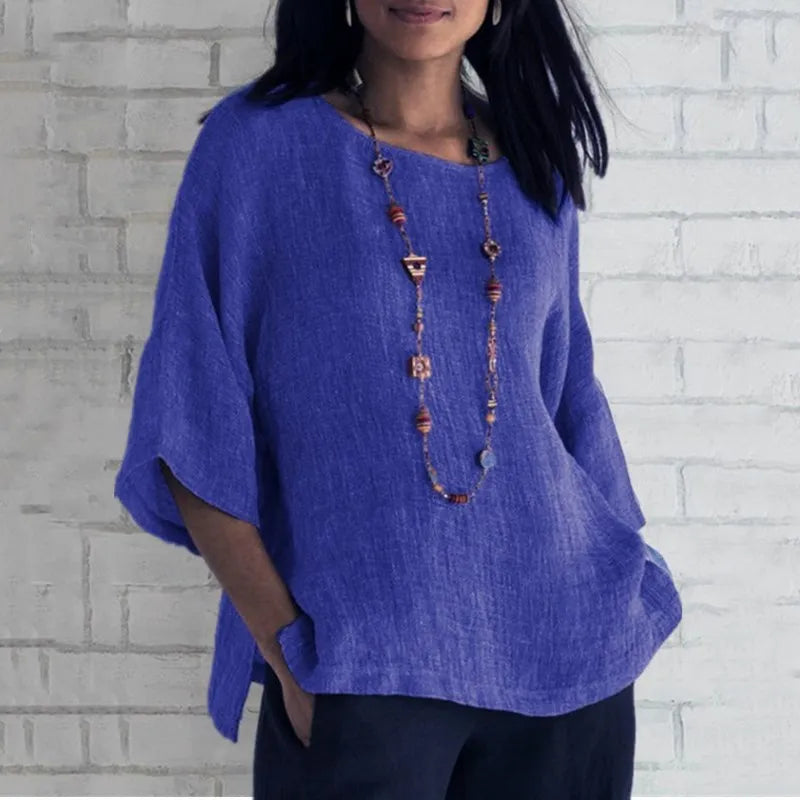 SAIDE™ | S138 SHIRT - ROUND NECK CASUAL COTTON BLOUSE