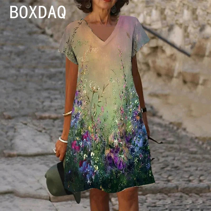 SAIDE™ | S137 DRESS - GRADIENT FLORAL A-LINE BEACH DRESS